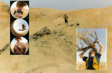 A man wearing sunglasses and dressed in trail running apparel is running, and several close-up and medium-shot action details have been clipped